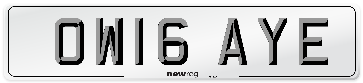 OW16 AYE Number Plate from New Reg